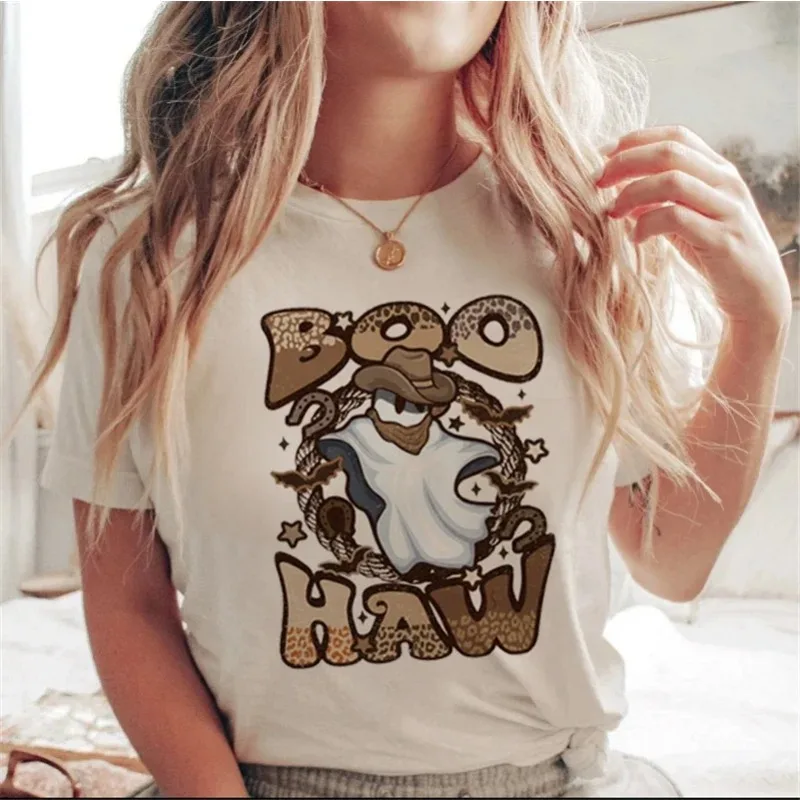 Short Sleeve Graphic T Shirts Print Cotton T Shirt Letter Cartoon Halloween Autumn Casual TeeClothes Trend 90s High Quality