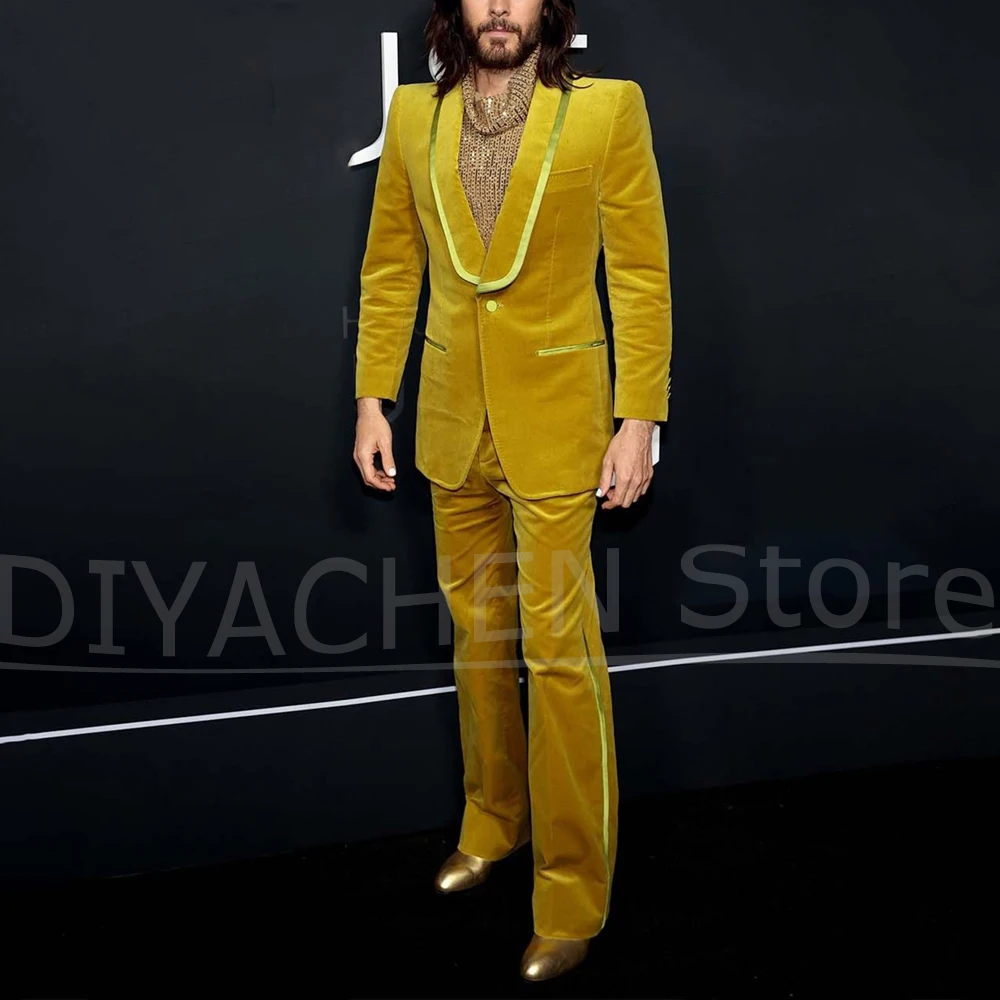 Chic Velvet Men Suits Shawl Lapel One Button Male Suit 2 Pieces Slim Formal Fashion Groom Wedding Evening Party Prom Tuxedos