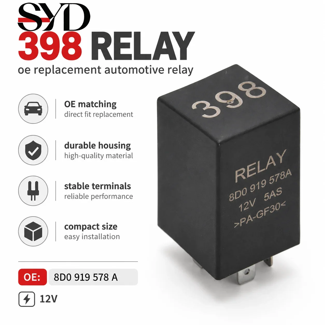 A/C Delay Relay No.398 Air Conditioning Control Relay OE 8D0919578A Direct Replacement For VW Passat Skoda Superb
