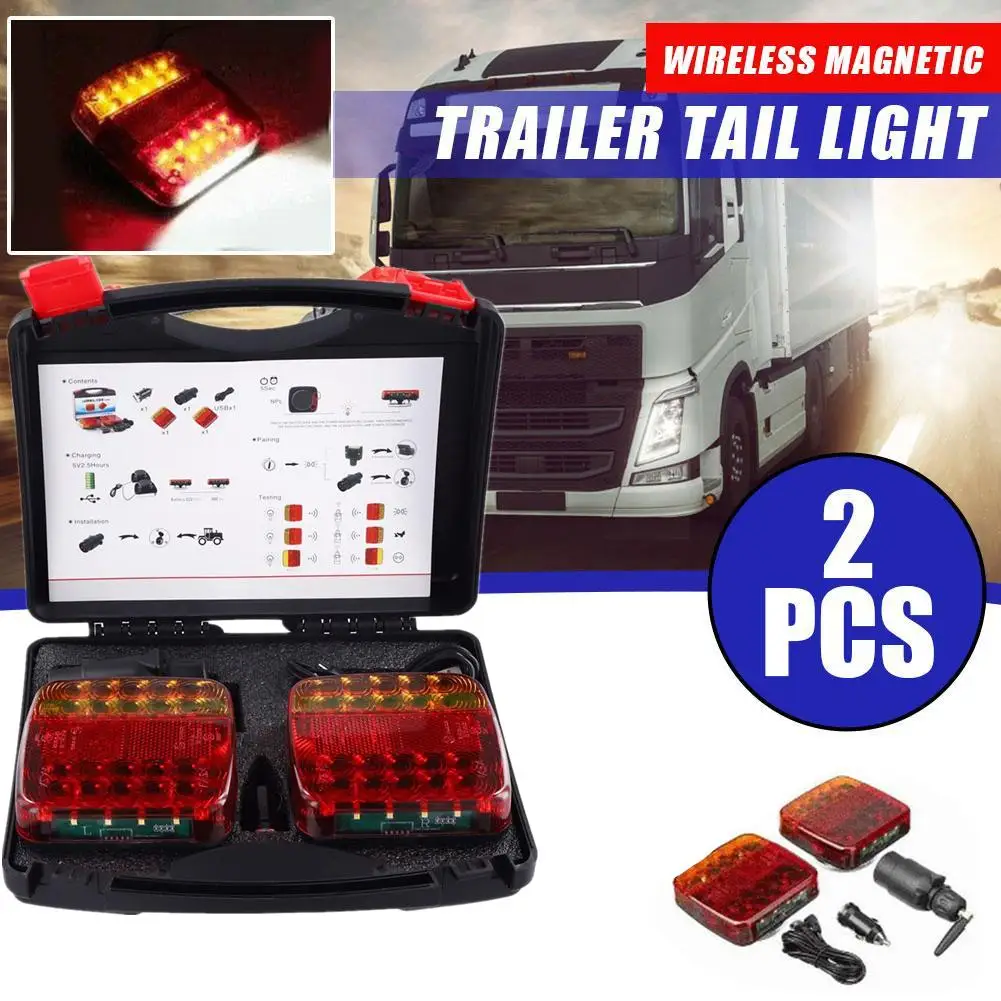 

2PCS Wireless Magnetic LED Truck Tail Light Trailer Rear Light Signal Warning Brake Light for Caravans Campers Lorry RV