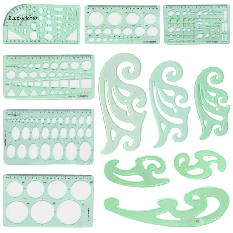 12pcs/set Drawing Geometric Cloud Template Ruler Stencil Measuring Tool Furniture Architect Drafting Stationery 11UA