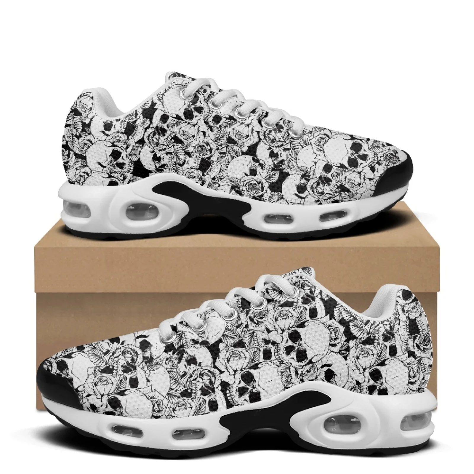 XIXIRIMIDO Air-Cushioned Sneakers Women's Running Shoes Men's Commuter Shoes Lightweight Breathable Soft Comfortable Rose Skull