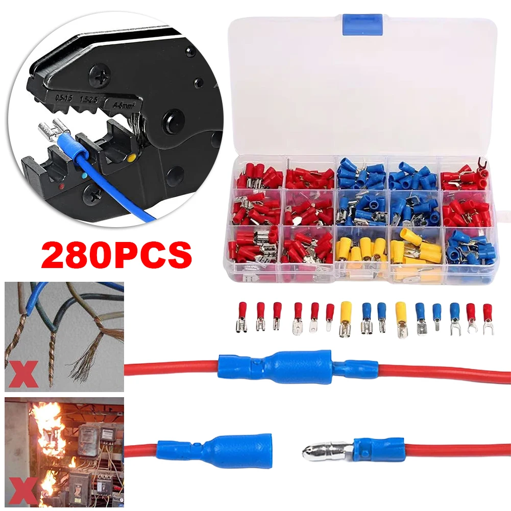 

280Pcs Electrical Wire Crimp Butt Ring Fork Set Electrical Wire Crimp Spade Butt Ring Fork Set Male Female Insulated Terminals