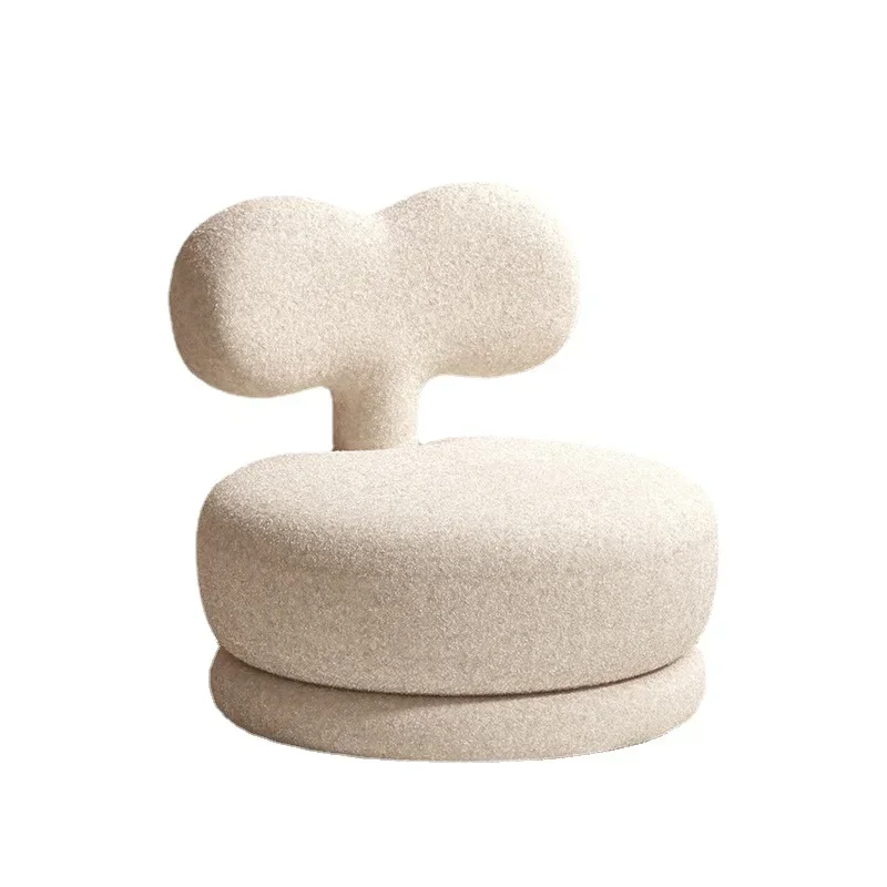 Nordic Rotating Lamb Fleece Stool: Solid Wood Base, Portable Baby Sofa Chair, Kids' Reading Stool, Modern Backrest Design