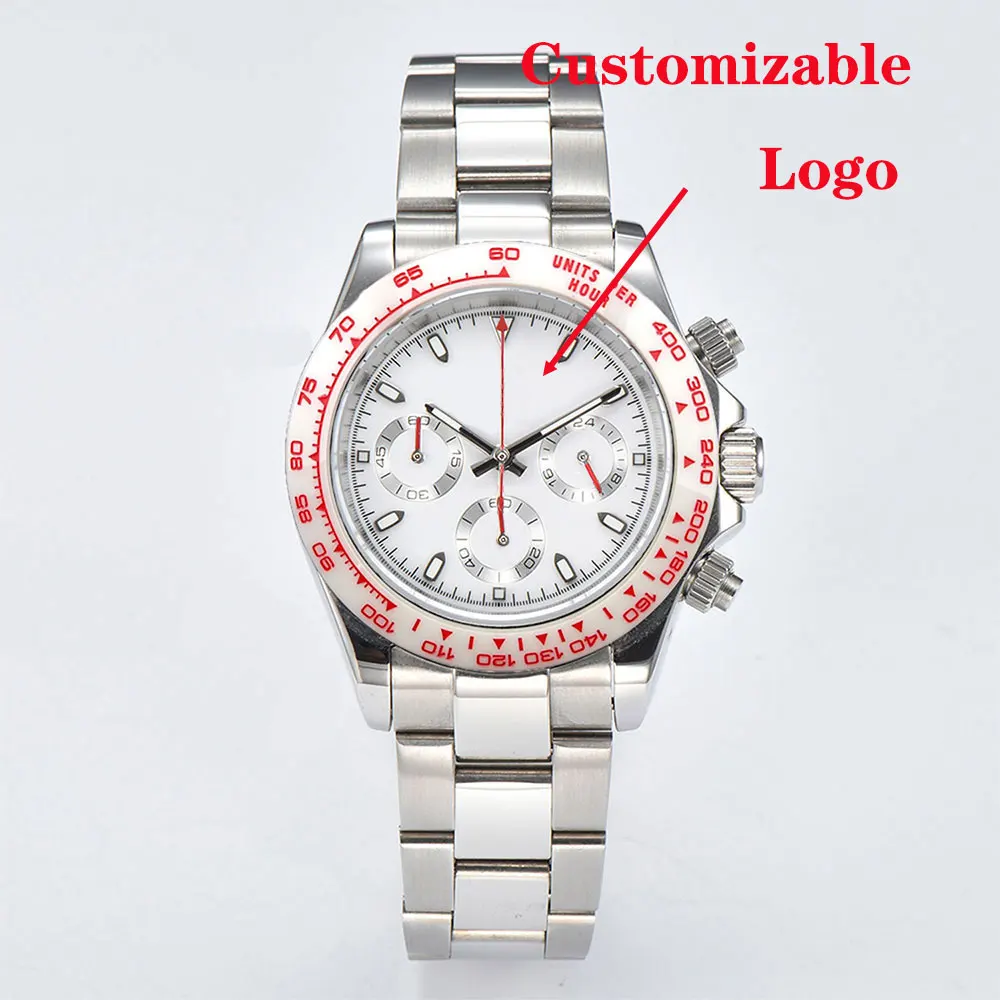 Jam tangan 39mm mesin VK63 kronograf kaca safir tali baja tahan karat Jam tangan khusus pria bisnis 10Bar