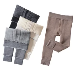 Mallas de invierno para niñas, pantalones de algodón de Color sólido, Leggings gruesos de lana, calentador de cintura alta, ropa infantil de 0 a 4 años