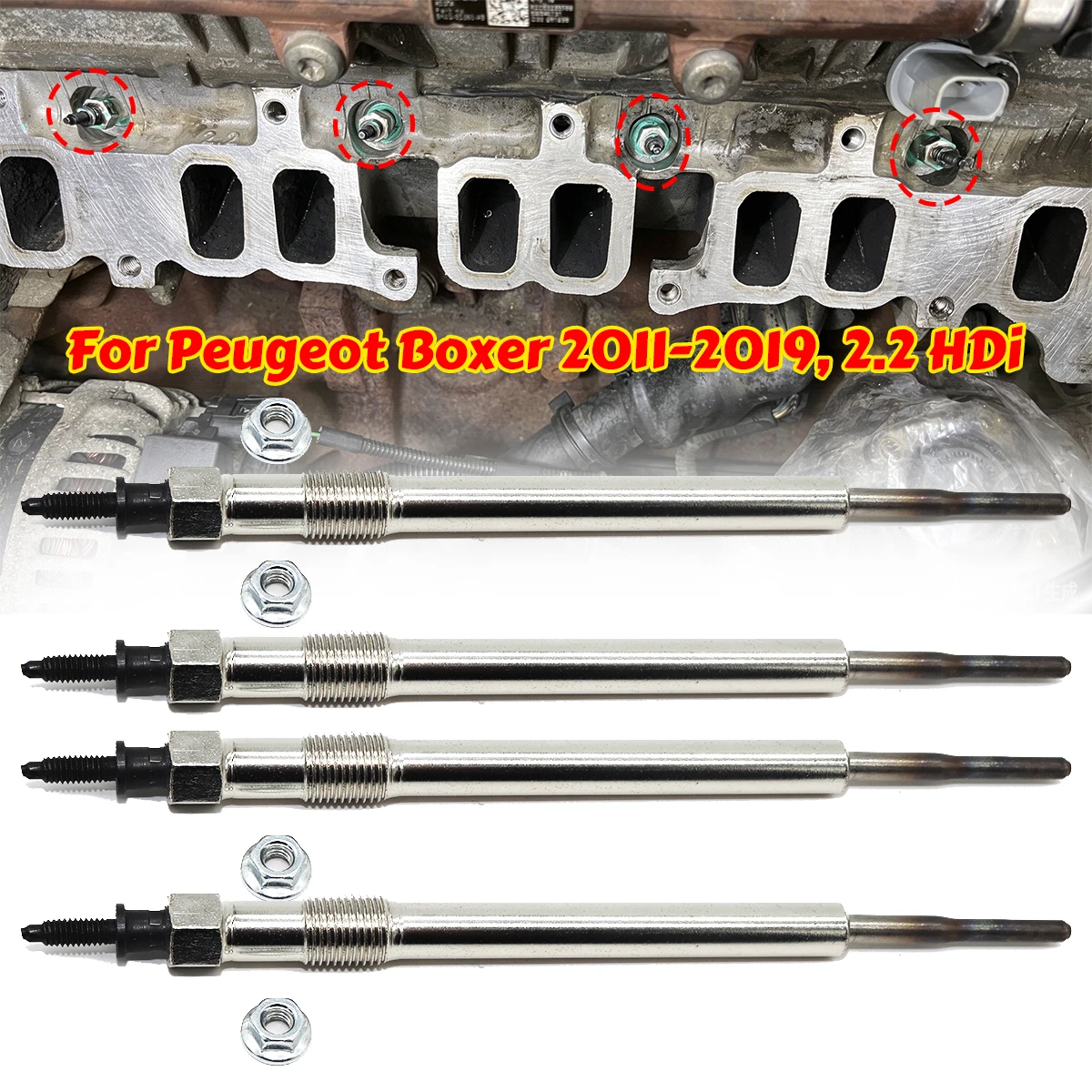 4PCS Diesel Heater Nickel Plating Glow Plugs Replacement Car Accessories For Peugeot Boxer 2011-2019, 2.2 HDi 9675680980 4.4 V