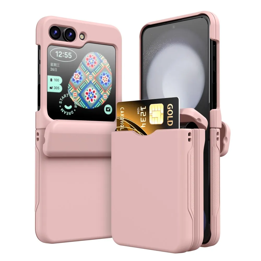 For Samsung Galaxy Z Flip 5 6 Case Matte Skin-Friendly Card Pocket Hinge All-inclusive Folding Shockproof Hard Cover Accessories