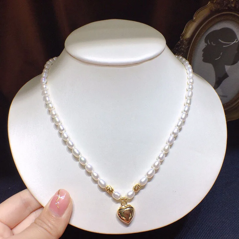 

Natural 6-7mm fresh water pearl necklace love female niche cold wind clavicle necklace jewelry