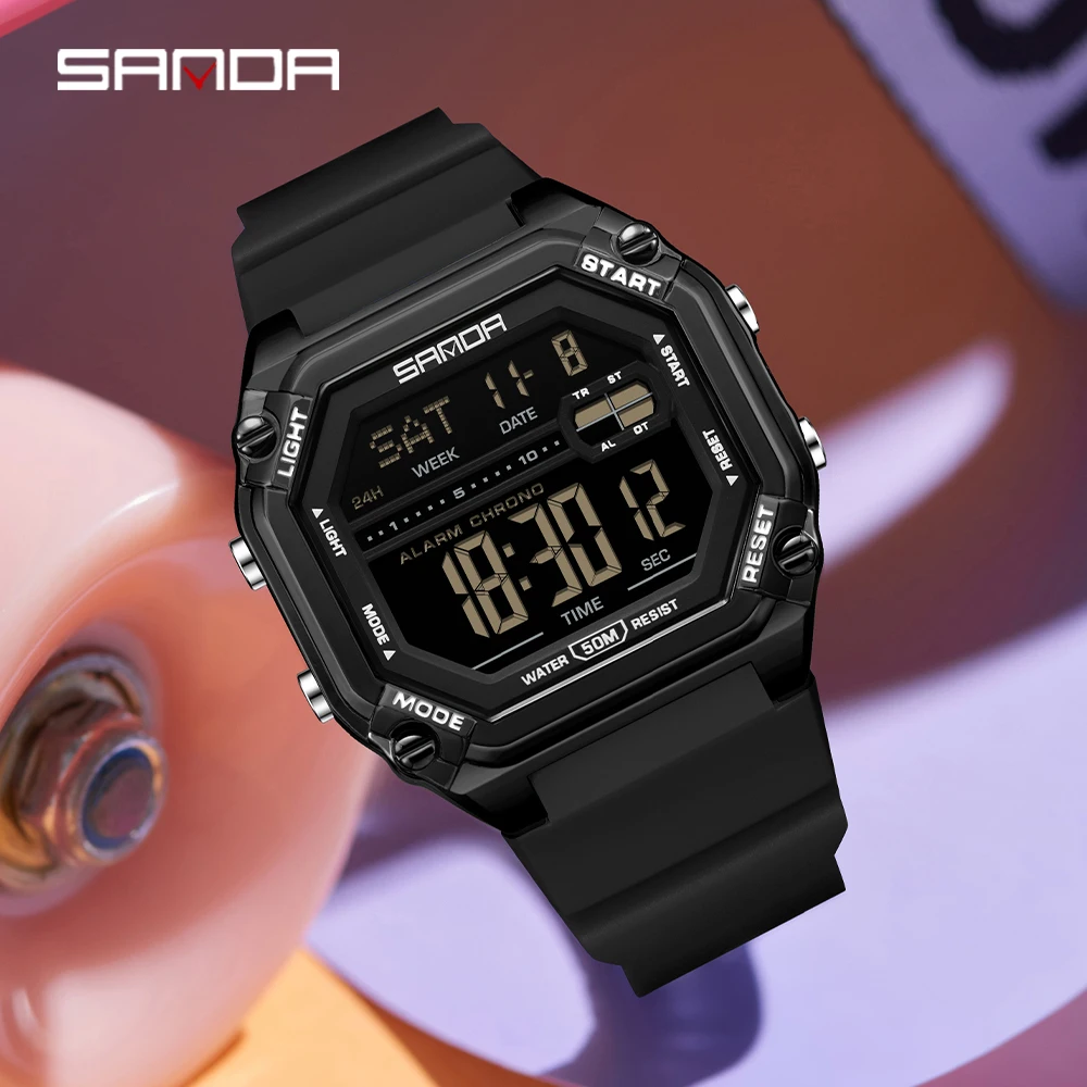 SANDA 6327 Fashion Men's Electronic Watch Large Dial Alarm Clock Countdown Luminous Calendar Sports Student Digital Watches