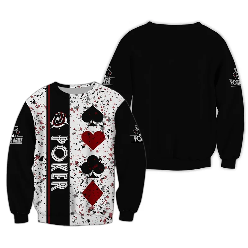 

3D Print Poker Graphic Men's Sweatshirts Customize Name Long Sleeve Round Neck Pullover Autumn Loose Creative Design Casual Tops