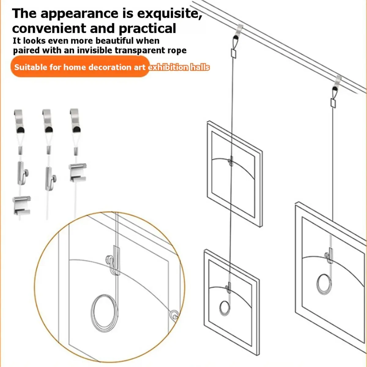 PHONE&GEAR Picture Rail Hanging System Kit with Adjustable Hooks and 71