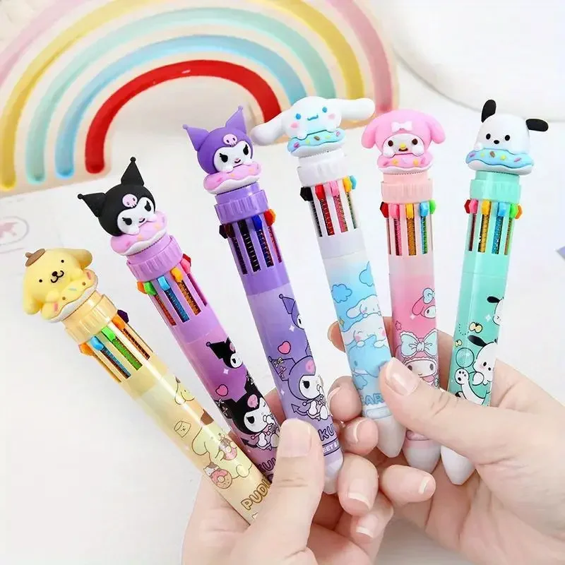 Sanrio Cartoon Ballpoint Pen 1/6pcs Kuromi Hello Kitty Cinnamoroll 10 Color 0.7 School Student Stationery Draw Wrirte Mark Pen