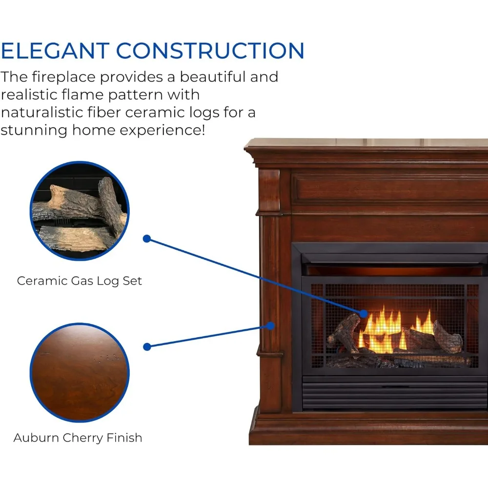 Dual Fuel Ventless Gas Fireplace System with Mantle,Remote Control,5 Fire Logs,26000 BTU,Heats up to 1350 Sq. Ft., Auburn Cherry