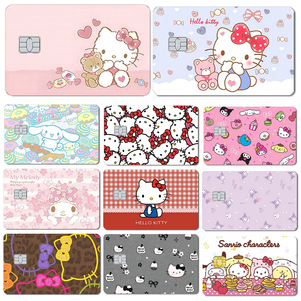 30+New Saniro Hello Kitty Cinnamoroll Melody Kuromi Pompompurin Cartoon PVC Film Skin Sticker for Debit Card Credit Bank Card