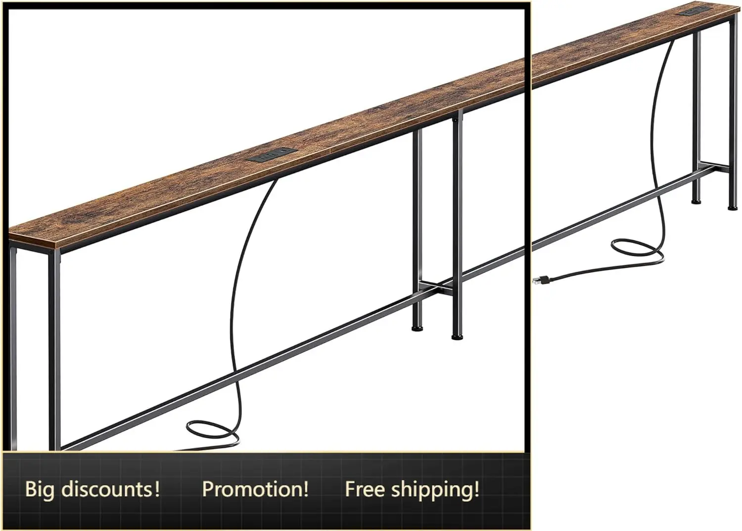 

110.2 Inch Sofa Table with 2 Power Outlets and USB-C Port, 5.9 Inch Narrow Console Table with Storage, Extra-Long