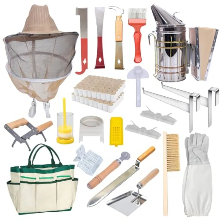 

MayBee Beekeeping Supplies Bee Keeper Starting Kit 24 Pcs Beekeeping Tool Kit Bee Smoker Kit Including Beehive ToolsUncapping T