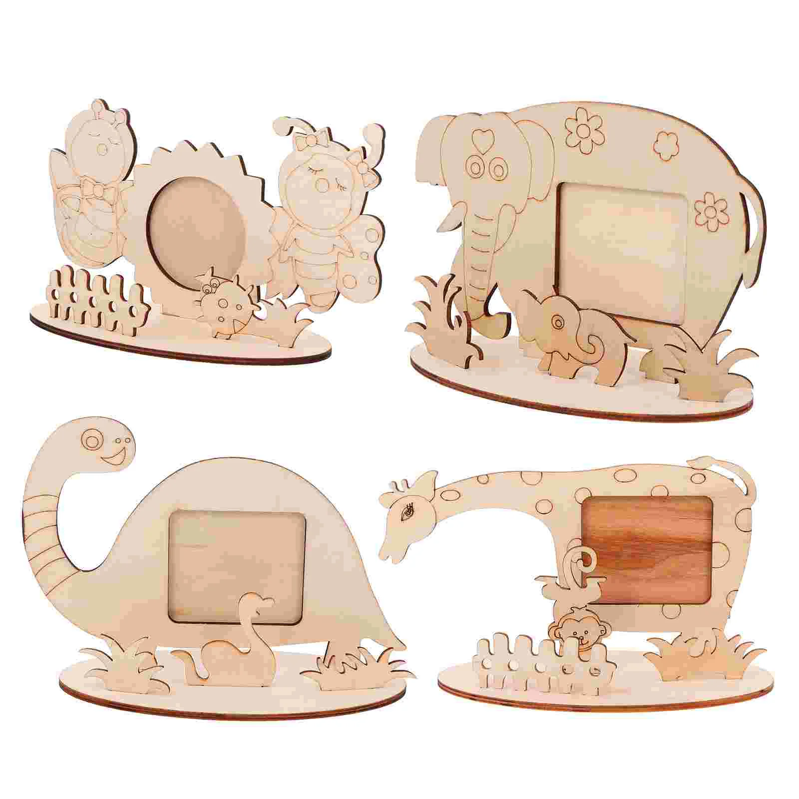 

4 Pcs Children's Wooden Photo Frame Decorative Vintage Frames Coloring Craft Desktop