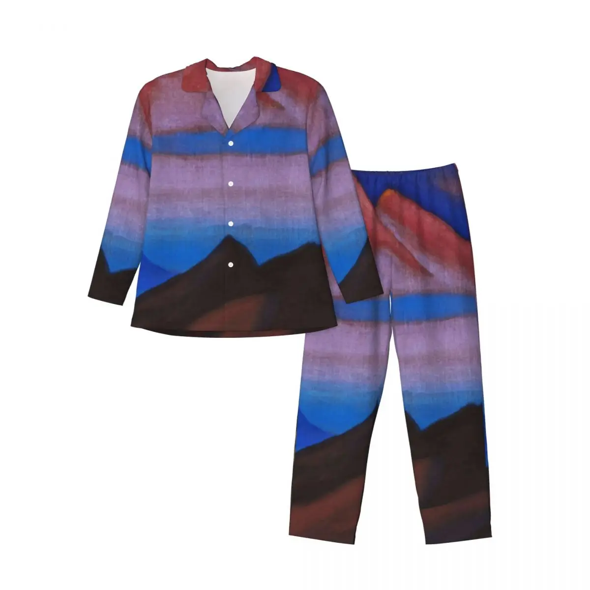 Conjuntos de pijama com estampa de montanha primavera nicholas roerich moda lazer pijamas homem duas peças vintage oversize pijamas ideia de presente