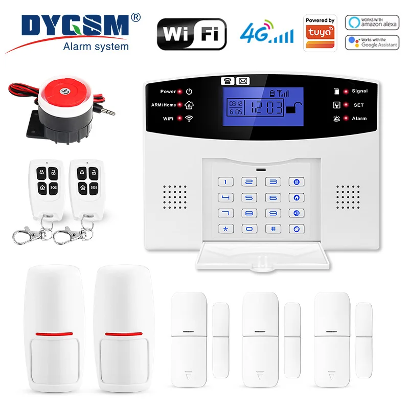 DYGSM Tuya Smart 4G+Wifi Home Security Alarm System Wireless Burglar Alarm System Smart Life App Control Work With Alexa