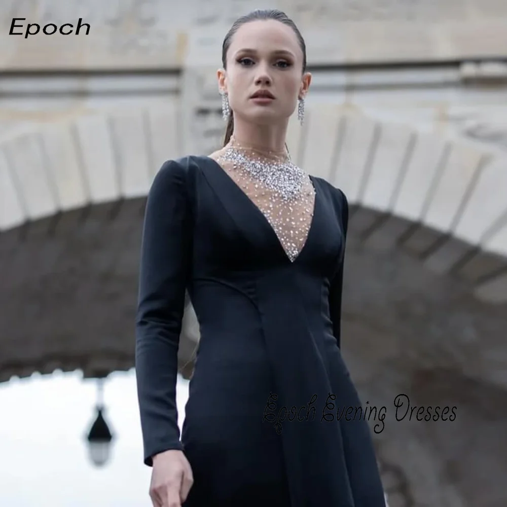 Epoch Women's Long Luxury فساتين السهرة Evening Dress 2024 New Elegant Lace A-Line O-Neck Sexy Black Cocktail Prom Party Gown