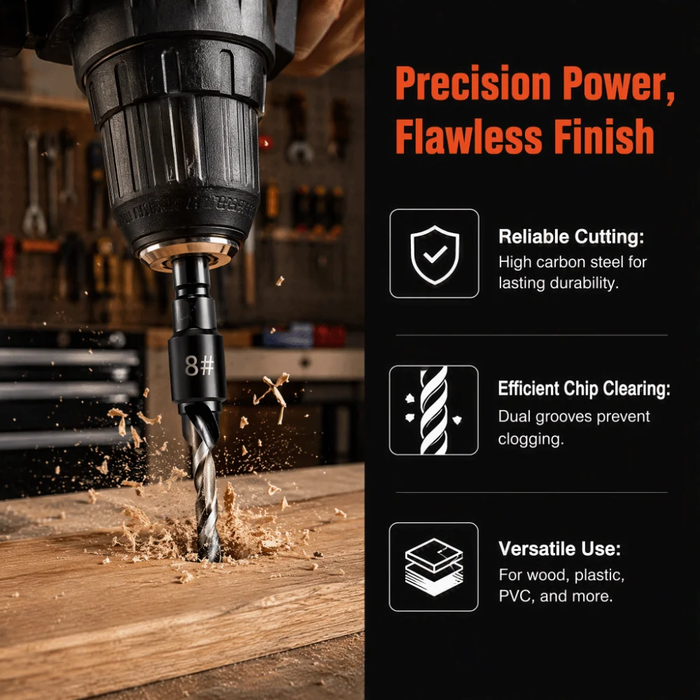 11pcs Depth Adjustable Countersink Drill Bit Set Quick Change Allen Wrench Included Pilot Drill Bit Set 1/4 Inch Hex Shank