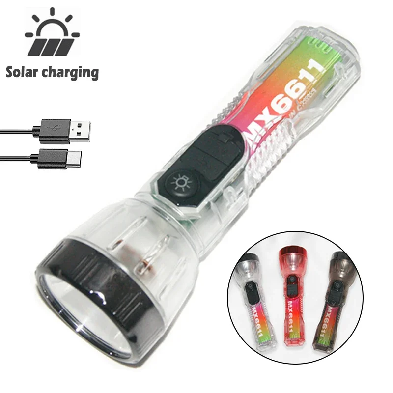 Solar-Taschenlampe, 3 Lichtmodi, Typ C, wiederaufladbar, superhelle Taschenlampe mit 1200 mAh Akku,