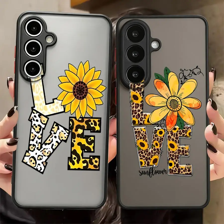 Leopard Sunflower Love Case for Samsung Galaxy A16 A15 A17 A52 A56 A55 A14 A23 A53 A73 A57 A34 A36 A37 A54 A52S A72 Phone Cover