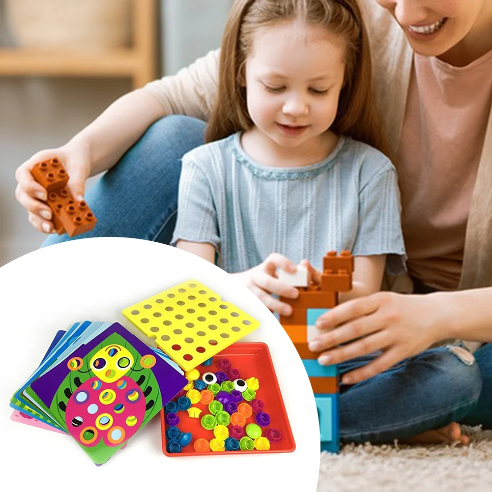 Color Animal Puzzle Board With Mushroom Button Puzzle Early Educational Toy For Kids Boys Girls
