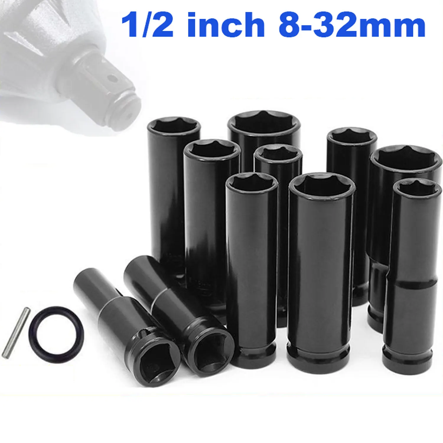 Enchufe de impacto profundo de 1/2 ", llave métrica de accionamiento de 78mm, enchufe de impacto largo, cabezal de llave neumática, herramientas de extracción de neumáticos de 8-32mm