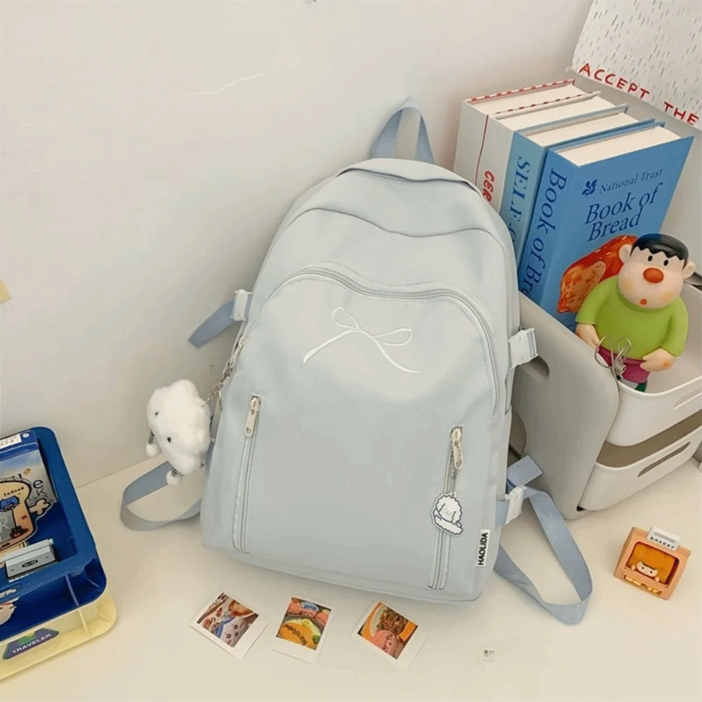 

Casual Casual Student Schoolbag Solid Color Large Capacity Bow Backpack Book Bag Multiple Pockets Korean Style School Bag