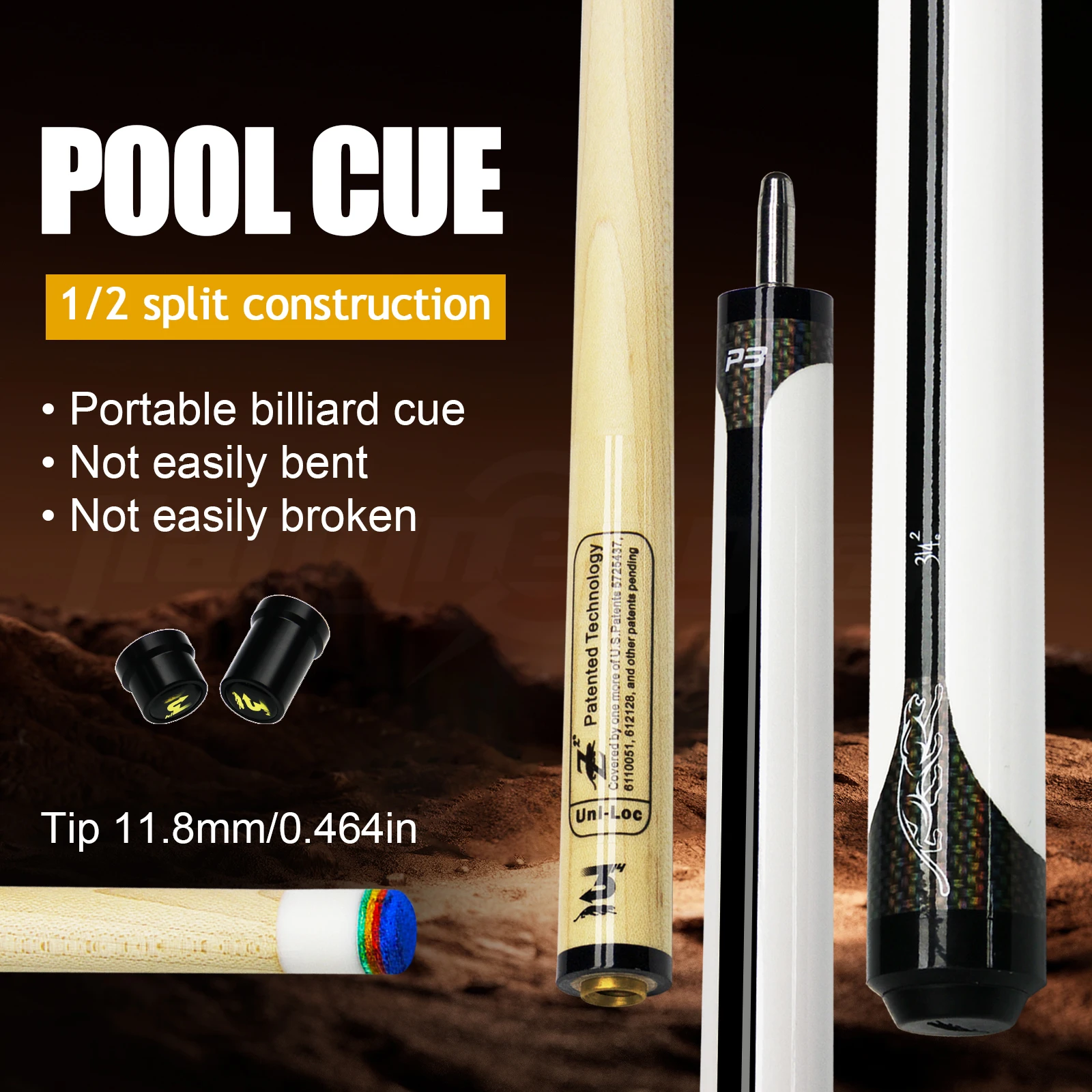 

PREOIADR58.34in P3 White Panther Pool Cues Maple Low deflection 11.8cm for 9-Ball Carom Competition Games Billiards Accessories