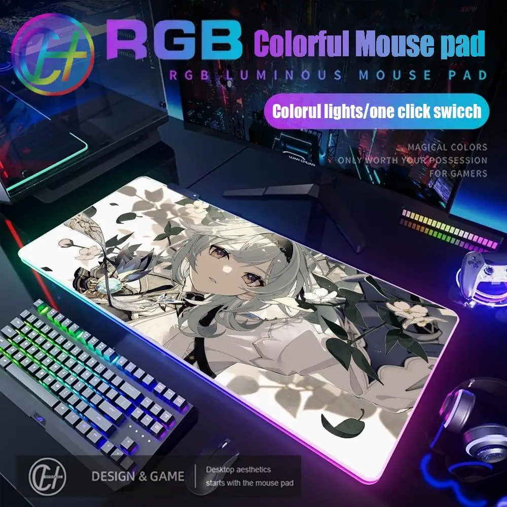 

Genshin Impact Eula Lawrence Anime Mouse Pad RGB Gaming Desk Mat HD Gamer Large LED Light XXL MousePads PC Computer