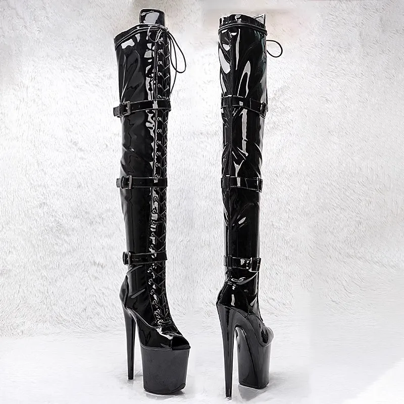 LAIJIANJINXIA-Botas acima do joelho para mulheres, sapatos de dança sexy e moderna boate, plataforma de salto alto, PU superior, novo, 20cm, 8 polegadas, 402