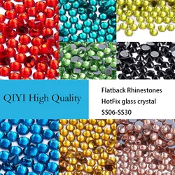 SS6-SS30 Hotfix Glass Flatback Rhinestone Glitter Round Stones Dark Green For DIY Nail Art Dress Clothing Accessories