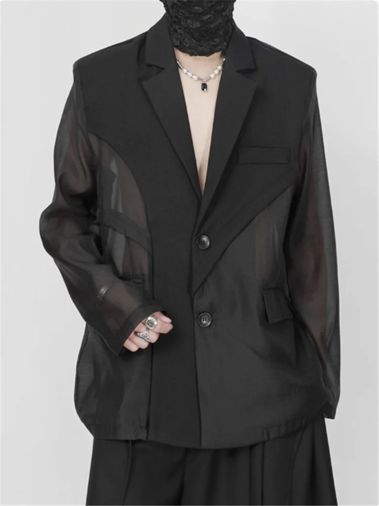 سترة بدلة غير رسمية فضفاضة مرقعة من الشيفون شفافة على الطراز الليلي والشعبية لصيف 2025 #3