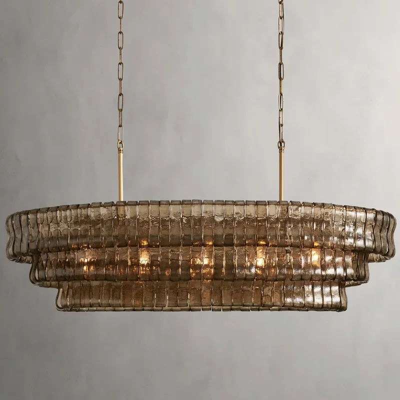 Modern Nordic Dining Table Hotel Oval Hanging Lights Transparent Textured Smoke Glass Kitchen Island Pendant Light