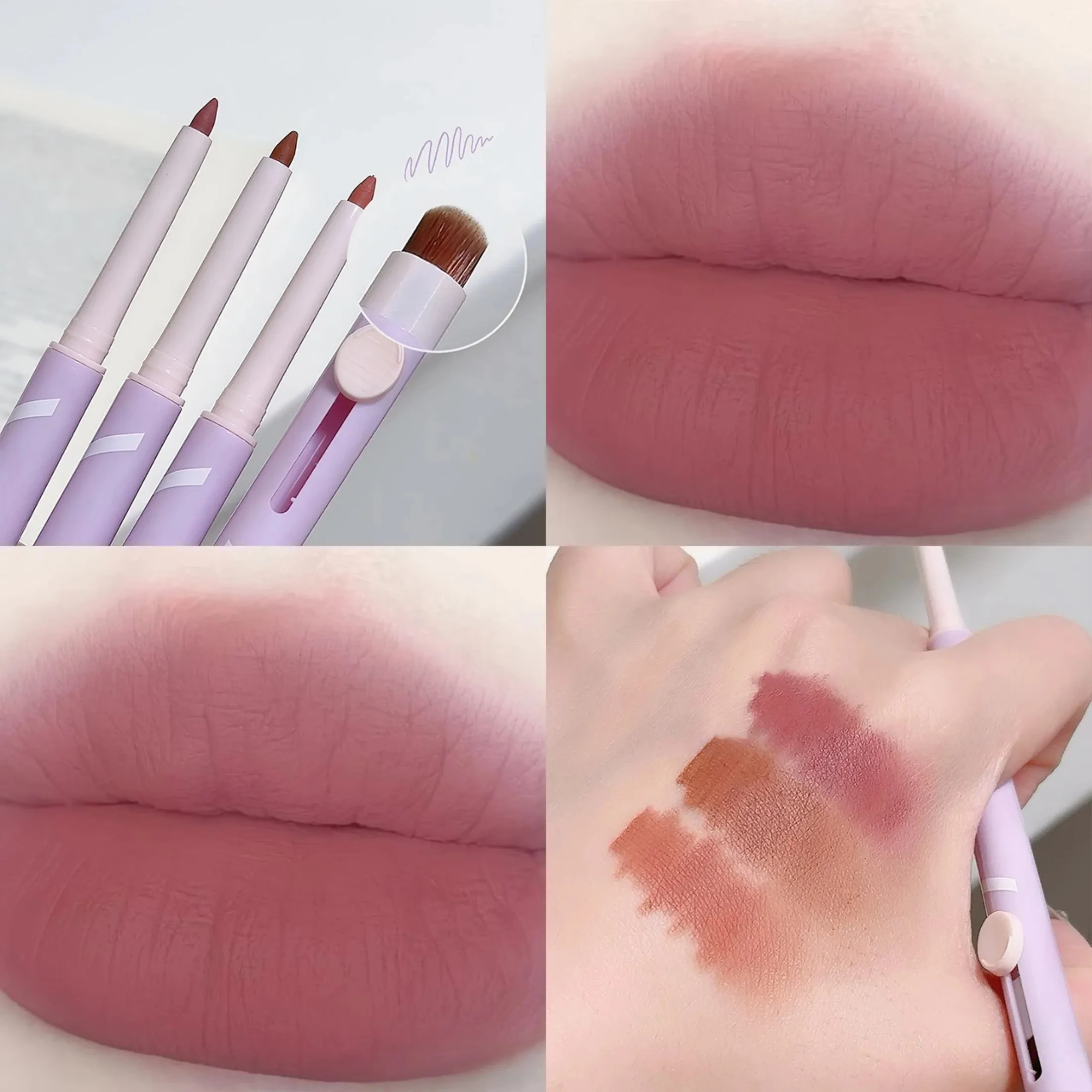 Matte Tea Brown Lip Liner Pencil Outline Contouring 3D Lip Shape Makeup Lasting Non-stick Cup Waterproof Natural Red Lipstick