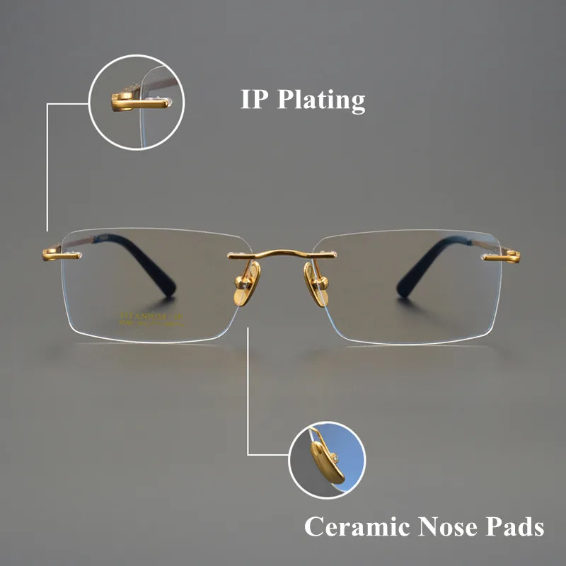 Rimless Men Glasses Pure Titanium Prescription Lenses Light Frame Optical Eyewear Spectacles Super Quality for Male Spring Hinge