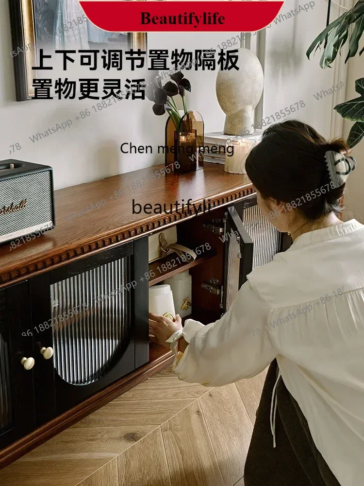 

G153 French retro solid wood TV, living room storage, storage cabinet red oak American, home