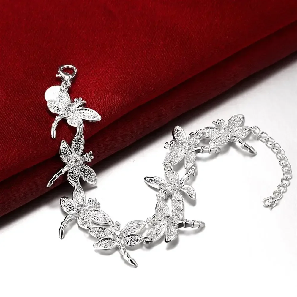 

Hot fine crystal dragonfly chain 925 Sterling Silver Bracelets for woman classic Wedding party Christmas Gifts fashion Jewelry