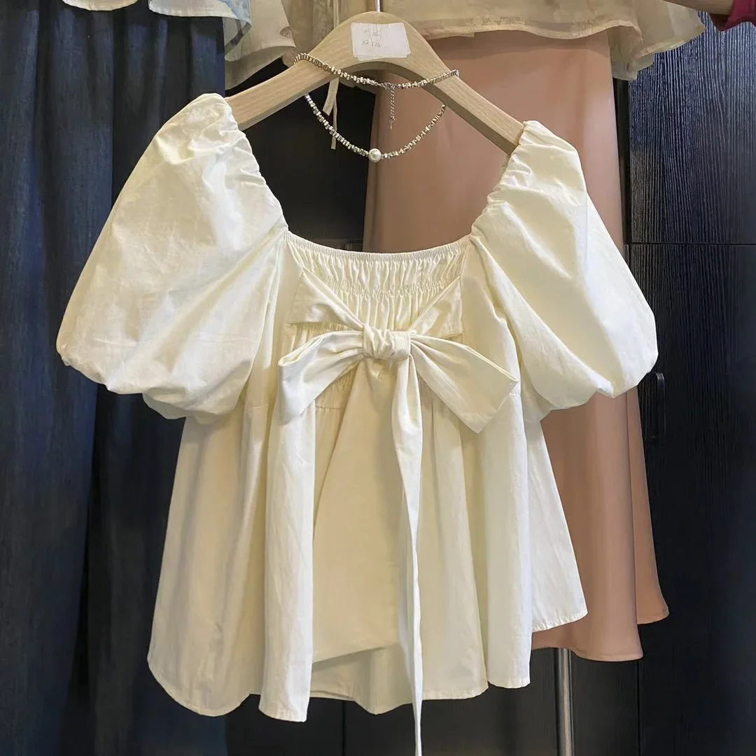 Shirts met korte mouwen Dames tule geplooid biezen cropped shirt vakantie reizen Fairycore artistiek vrouwelijk student jeugdig