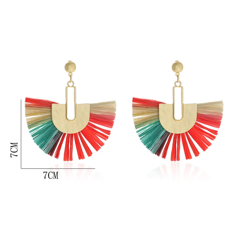 Bohemian Vintage Fan Shaped Tassel Earrings for Women Geometric Hand Woven Tassel Earrings with Ethnic Style Earrings