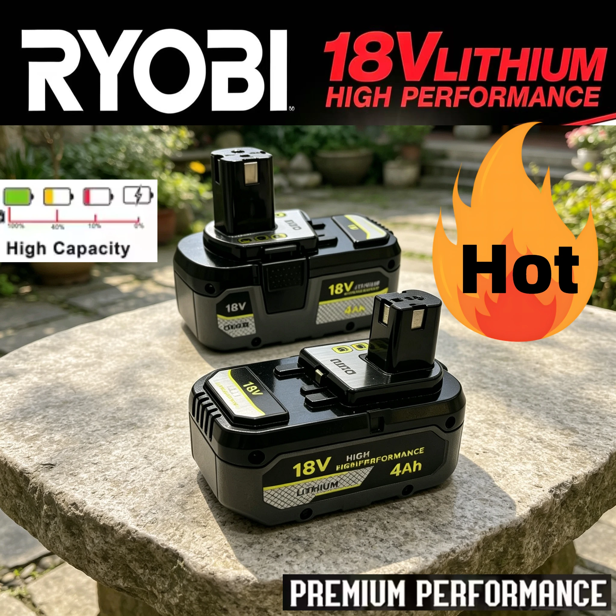 

New Original RYOBI P108 18V One+ Li-ion Battery High Capacity Rechargeable for P104 P107 RB18L50 RB18L20 Power Tools