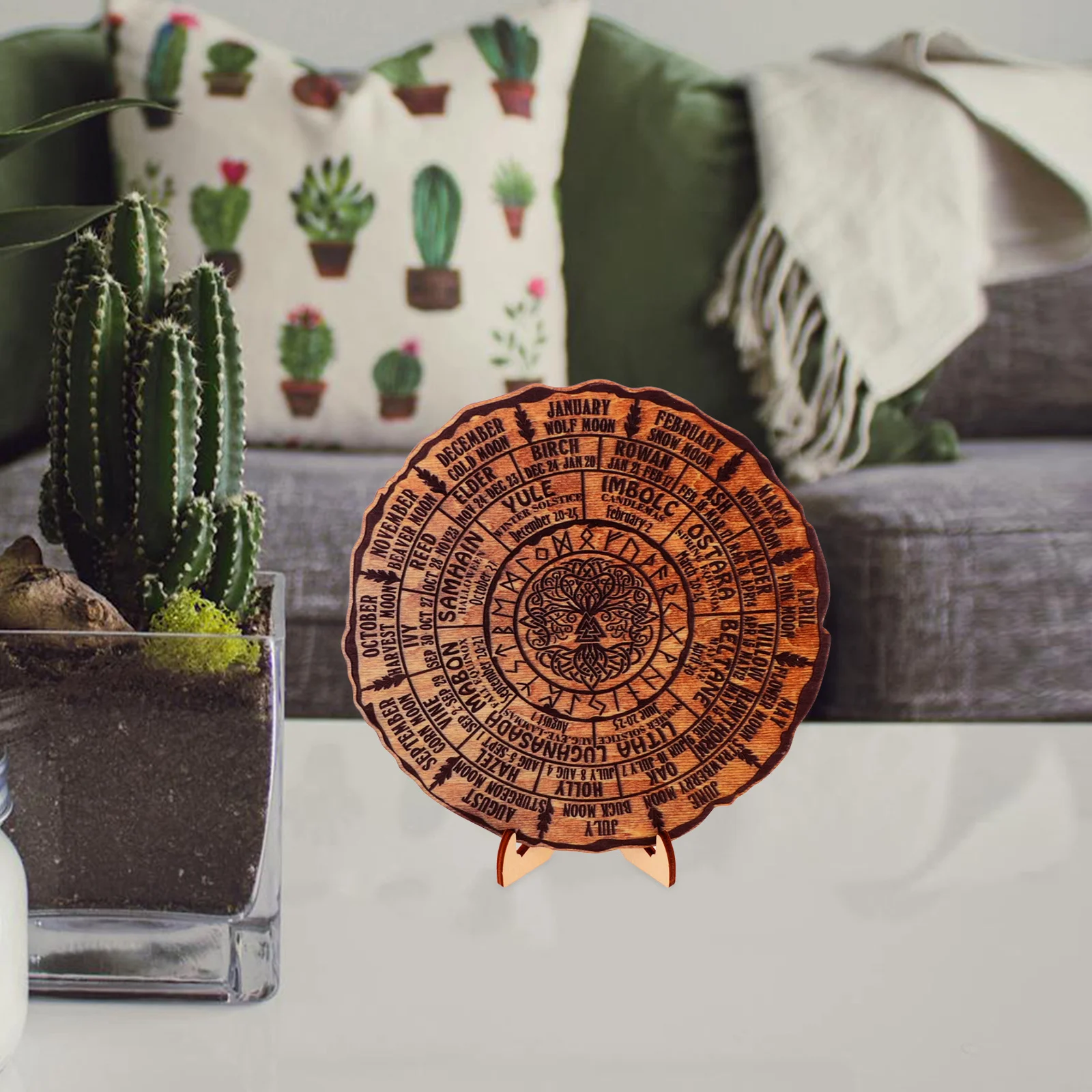 

Wooden Calendar Ornament Tree Ring Design Handmade Decorative Table Calendar For Home Office Desktop Wheel Of The Year