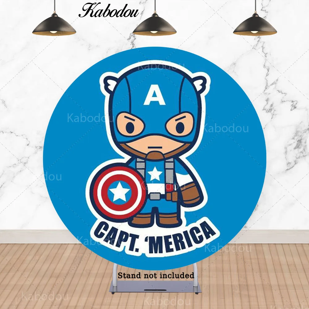 Captain America Circle Photo Backdrop Cover For Boys Birthday Party Marvel SuperHero Theme Round Photography Background