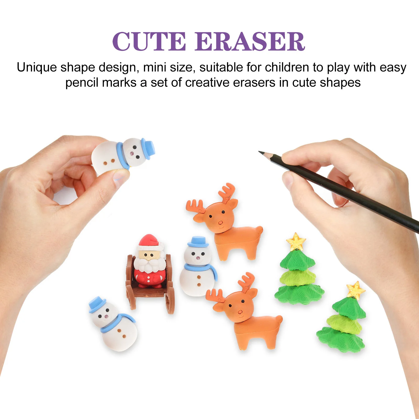 

12 PCS Pencil Gift Eraser Rubber Christmas High Capacity Student Stationery