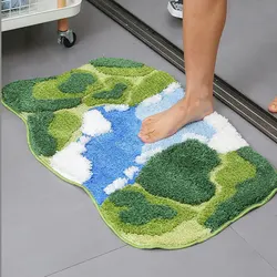 50x80cm Fresh Green Moss Non-Slip Tufted Rugs Decoration Bedroom Bedside Fluffy Flocked Rug Household Small Flower Shaped Carpet