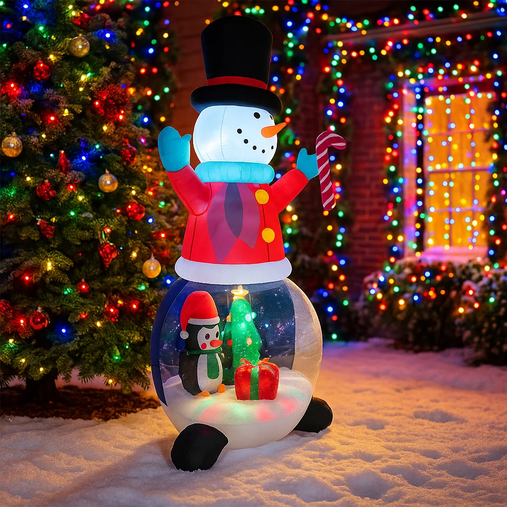 2.4M/7.8FT Inflatable Snowman with Penguin and Christmas Tree Lights LED Home Decorations Toys Yard Xmas Holiday Decor Supplies