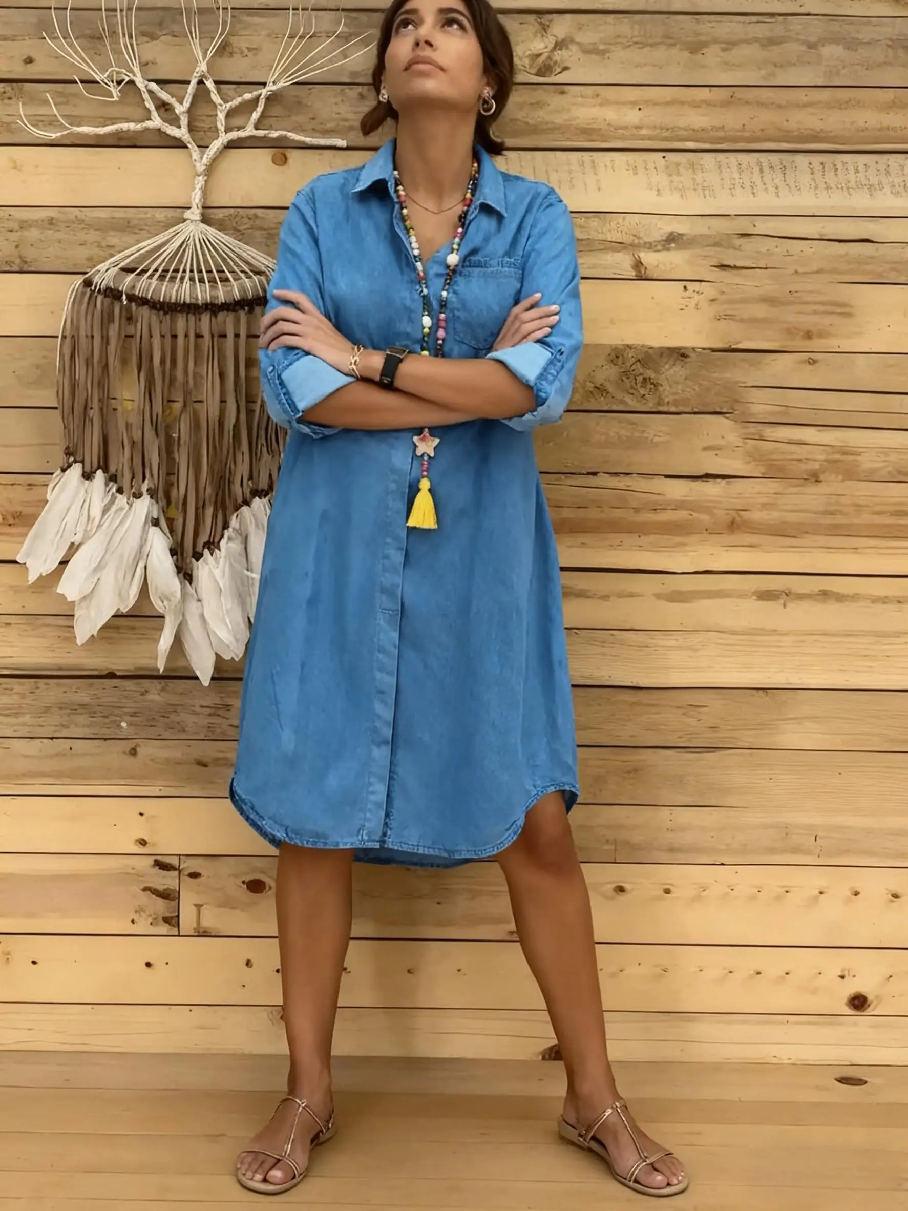 

Женское платье с имитацией денима, однотонное повседневное платье больших размеров, платье для поездок на работу